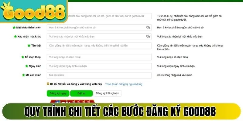 Quy trình chi tiết các bước đăng ký Good88 cho bạn mới